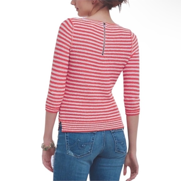 Anthropologie Nautical Top Small Striped 3/4 Sleeves Wide Neck Split Hem NWT - Picture 6 of 12